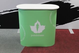Exhibition table with companys logo